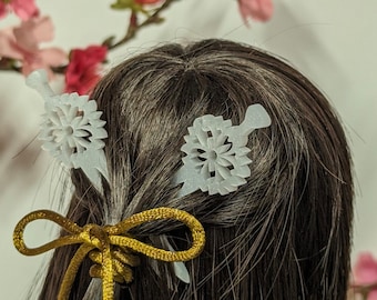 Pearl Sakura Flower Hair Sticks: Japanese Kanzashi for BJD Dolls