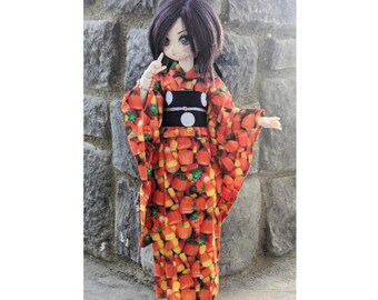 MDD Doll Kimono: Candy Corn Print, Mini Dollfie Dream Attire
