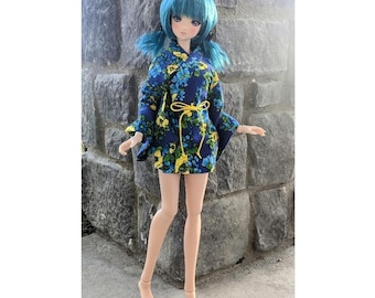 BJD Doll Kimono: Blue Vintage Flower Yukata for Smart Doll/Dollfie Dream