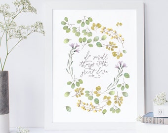 Hacer cosas pequeñas con gran amor, descarga instantánea imprimible, tipografía, arte digital, cita de pared, impresión casera, arte tipográfico