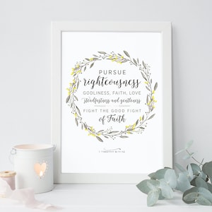 INSTANT DOWNLOAD - 1 Timothy 6:11-12 - Bible Verse Wall Art - Scripture Print - DIY Printable - Christian Print