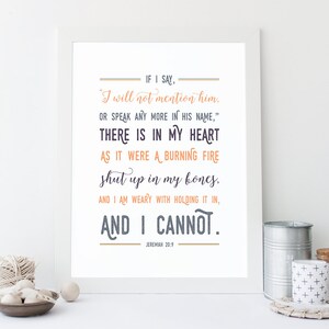 Jeremiah 20:9, Instant Download, Bible Verse Wall Art, Scripture Print, DIY Printable, Christian Print, Printable Bible Verse