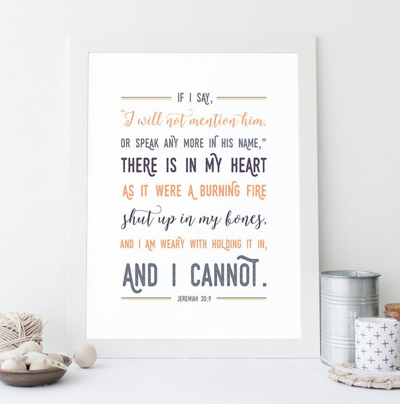 Jeremiah 20 9 Instant Download Bible Verse Wall Art Etsy