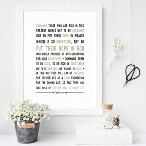 1 Timothy 6:17-19 - Scripture Print Digital File - Instant Download - Bible Verse Art - Christian Typography - Wall Art - Scripture