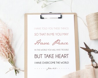 INSTANT DOWNLOAD - John 16:33  - Scripture Print Digital File - Bible Verse Art - Christian Typography