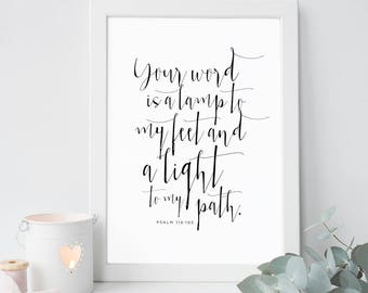 INSTANT DOWNLOAD - Psalm 119:105 - Bible Verse Wall Art - Scripture Print - DIY Printable - Christian Print