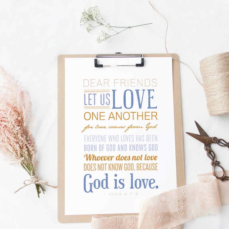 Bible Verse Art 1 John 4:7-8 Scripture Print Christian | Etsy