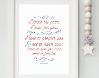 Jeremiah 29:11 - Scripture Print Digital File - Instant Download - Nursery Printable - Christian Scripture Nursery Art - Children's Room Art