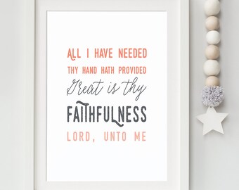 INSTANT DOWNLOAD - Great is thy Faithfulness - Printable Christian Art - DIY Printable - Print and Frame - Typographic Print