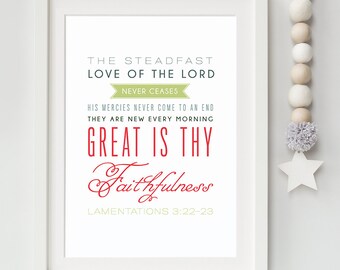 INSTANT DOWNLOAD - Lamentations 3:22-23 - Scripture Print Digital File - Bible Verse Art - Christian Typography