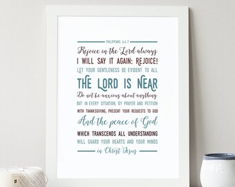 Philippians 4:4-7, Instant Download, Bible Verse Wall Art, Scripture Print, DIY Printable, Christian Print, Printable Bible Verse