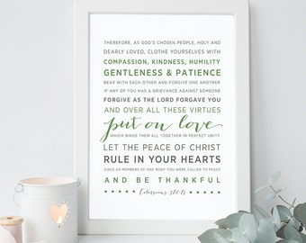 INSTANT DOWNLOAD - Colossians 3:12-15 - Scripture Print Digital File - Print and Frame - Bible Verse Typography