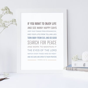 INSTANT DOWNLOAD - 1 Peter 3:10-12 - Bible Verse Wall Art - Scripture Print - DIY Printable - Christian Print