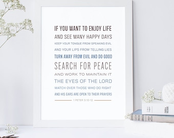 INSTANT DOWNLOAD - 1 Peter 3:10-12 - Bible Verse Wall Art - Scripture Print - DIY Printable - Christian Print