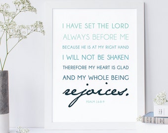 DESCARGA INSTANTE - Salmo 16:8-9 - Verso bíblico Arte de la pared - Impresión de la Escritura - DIY imprimible - Impresión cristiana
