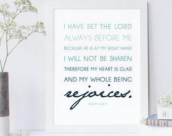 INSTANT DOWNLOAD - Psalm 16:8-9 - Bible Verse Wall Art - Scripture Print - DIY Printable - Christian Print