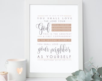 Matthew 22:37-40 - INSTANT DOWNLOAD - Scripture Digital File - Bible Verse Art - Printable Bible Verse - Scripture Typography