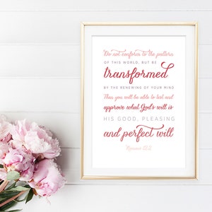 INSTANT DOWNLOAD Romans 12:2 Bible Verse Wall Art Scripture Print DIY Printable Christian Print image 3