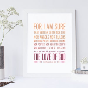 DESCARGA INSTANTE - Romanos 8:38-39 - Biblia Verso Arte de la Pared - Impresión de la Escritura - DIY Imprimible - Impresión Cristiana