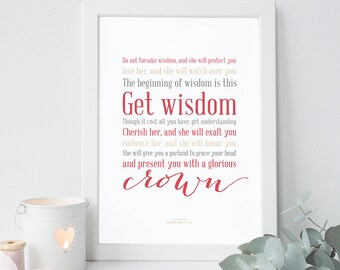 INSTANT DOWNLOAD - Proverbs 4:6-9 - Bible Verse Wall Art - Scripture Print - DIY Printable - Christian Print