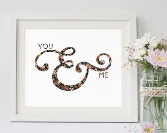 DESCARGA INSTANTE - Tú y yo - Impresión tipográfica - Impresión DIY - Arte de pared dulce - Impresión de amor - Regalo de aniversario - Regalos para ella
