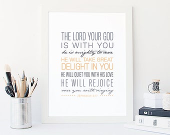 Zephaniah 3:17 - Scripture Print Digital File - Instant Download - Bible Verse Art - Christian Typography - Wall Art - Scripture