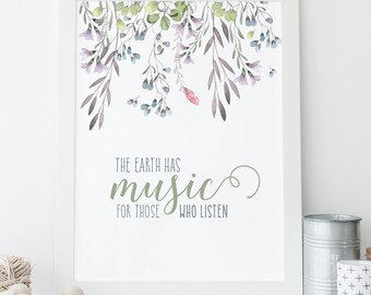 DESCARGA INSTANTE - La Tierra tiene impresión de música - arte de pared imprimible - cartel digital - cita - tipografía motivacional - cita de caligrafía