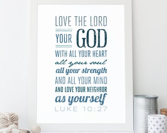 Lucas 10:27, Descarga instantánea, Arte de la pared del versículo de la Biblia, impresión de las Escrituras, DIY imprimible, impresión cristiana, versículo de la Biblia imprimible