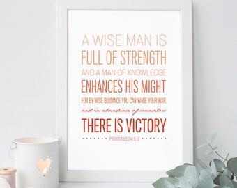 Proverbs 24:5-6 - Bible Verse Art - Scripture Print - Bible Verse Typography - Psalm Art - Bible Verse for Men