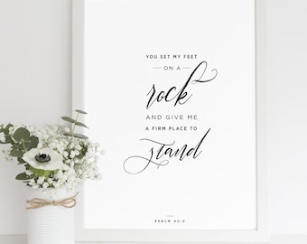 Psalm 40:2 - Scripture Print Digital File - Instant Download - Bible Verse Art - Christian Typography - Wall Art - Scripture