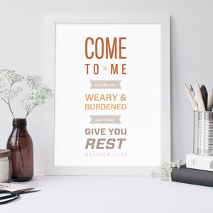Matthew 11:28 - Scripture Print Digital File - Instant Download - Bible Verse Art - Christian Typography - Wall Art - Scripture