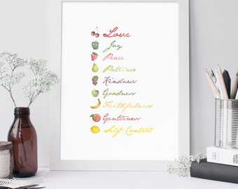 INSTANT DOWNLOAD - Fruits of the Spirit - Inspirational Art - Typographic Print - DIY Printable - Christian Print - Print at Home