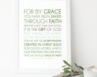 Ephesians 2:8-10 - INSTANT DOWNLOAD - Scripture Digital File - Bible Verse Art - Printable Bible Verse - Scripture Typography