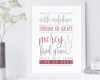 Hebrews 4:16, Instant Download, Bible Verse Wall Art, Scripture Print, DIY Printable, Christian Print, Printable Bible Verse