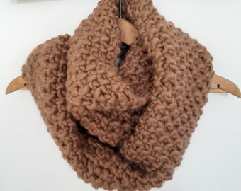 Soft chunky brown cowl scarf, 100% eco wool