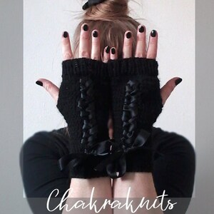 Soft black fingerless gloves/arm warmers, lace-up design, gothic, steampunk 100% wool