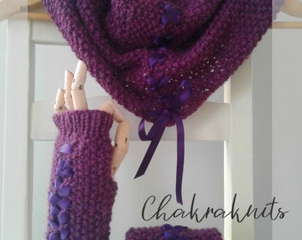 Conjunto a juego de calentadores de cowl y brazos en púrpura, 100% lana