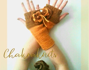 Soft ochre yellow mustard fingerless gloves - handmade arm warmers,  100% wool, gift for her