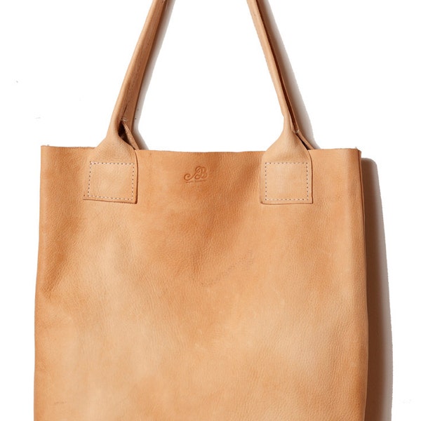 Handmade PURE vegetable tanned leather natural floppy shopper TOTE lap top bag handbag veg tan, can also be PERSONALIZED