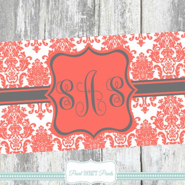 Coral Floral Monogram License Plate Frame - Gray - Personalized Car Tag New-669948
