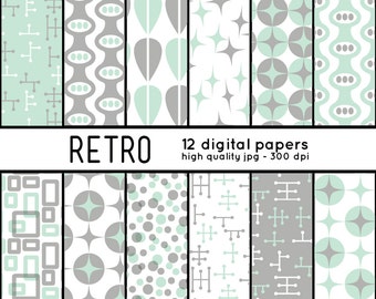 Conjunto de papeles digitales geométricos retro, estilo moderno de mediados de siglo (descarga digital)