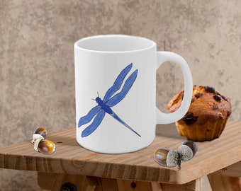 Blue Dragonfly Mug Rustic Nature Decor Dad Gift For Him Nature Lover Tea Cup Dragonfly Gift Coffee Cup