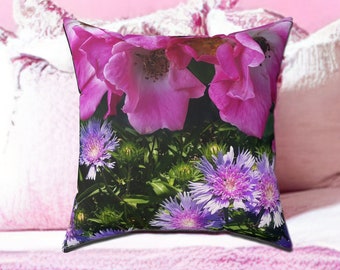 Unique Throw Pillow Farmhouse Decor Wedding Gift Garden Pillow Floral Purple-Pink Flower Pillow Home Gift Floral Decor