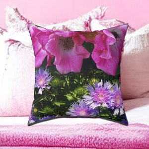 Unique Throw Pillow Farmhouse Decor Wedding Gift Garden Pillow Floral Purple-Pink Flower Pillow Home Gift Floral Decor image 1