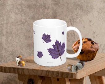 Purple Leaves Print Coffee Cup Mom Gift For Her Nature Lover Tea Cup Rustic Decor Coffee Gift For Grandma Coffee Mug