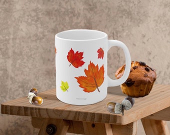 Autumn Leaves Print Coffee Cup Unique Gift For Mom Tea Cup Coffee Gift For Him Fall Décor Coffee Mug