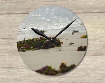 Horloge murale unique, horloge de plage, cadeau de fête des mères pour maman, décoration d'océan, horloge nautique, décoration de cabane en rondins, horloge, cadeau de plage de sable pour elle