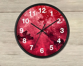 Horloge murale unique, horloge murale de cuisine, cadeau pour femme, horloge murale en ciment rouge, cadeau unique pour homme, décoration de cabane en rondins, horloge de ferme, décoration champêtre
