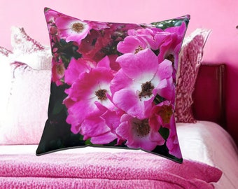 Unique Throw Pillow Farmhouse Decor Wedding Gift Garden Pillow Floral Bright Pink Flower Pillow Home Gift Floral Decor