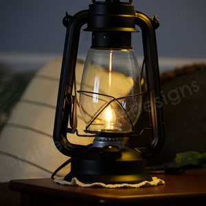 Electric Lantern Table Lamp FLAT BLACK 12 Electric Hurricane Lantern, On-Off Switch, Handmade Rustic Lantern Lamp Night Light LED